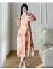 Maternity Dresses Japanese Style Pregnant Womens Spring Floral Dress Long Lantern Sleeve Fashion Printing Maternity Chiffon Dress Elegant Clothes 240412