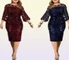 Plus Size Dresses Party Dress Ladies Midi Sequin Mesh långärmad spets elegant bodycon xl4xl 5xl kvällskvinna sommaren 20212619810