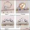 Jewelry Settings New Design Pearl Ring Sier Rings Shiny Zircon For Women Fashion Adjustable Size Gift Drop Delivery Dhboh