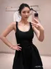 Basic & Casual Dresses designer French Hepburn style black suspender dress, summer new light luxury niche design, heavy work nail diamond, foreign style, slimming skirt T