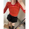 Traines de tricots pour femmes Spring / été Small Lettre Contrast Stripe Design Slim Fit Top-Tristle