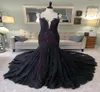 Vestido de noiva de sereia gótica roxa preta com renda lanterna sem mangas vestidos de noiva colorida sem brancos
