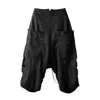 Men's Pants Punk Dark Low Crotch Loose Techwear Black Multi-Pocket Cropped Samurai Summer Men And Women