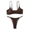 Split Women S Swimsuit Small Pit Stripe Fabric Solid Color Summer Sexy Bikini ZT