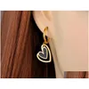 Hoop Huggie Earrings Fashion Titanium Stainless Steel Double Heart Birthday Gold Plated Acrylic For Women Girls E22102 Drop Delivery J Otma9