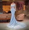 Sky Blue Wspaniałe eleganckie sukienki wieczorowe syreny długie rękawy Sweet Train Train Formal Prom Party Suknie na zamówienie 4806103