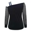 Chemises de chemisiers pour femmes chemisier à paillettes Fashion Mesh Shirt lâche sexy one épaule Collier Collier Blouse décontractée Femme Femme Long Manche Blusas Pullover 240411