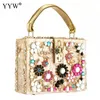 Fiori di cristallo borse acriliche con diamanti di lusso Diamond Pesca da festa Donne Frizione Scattatura Blocco Blocco Clutch Clutch Borse