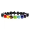 Mode perlé 7 Bracelet Chakra Tiger Eye Volcanic Stone Men Black Lava Guéris