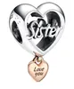 Love You Sister Heart 925 STERLING Silver Charm enrôle des moments FAMILLE POUR FIT CHARMES FEMME BILLE BRACELET