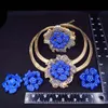 Zestawy biżuterii dla kobiet 24K złota Oryginalna luksusowa błękitowa róża naszyjnik kwiatowy Party Dubai 240402