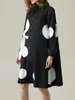 Robes décontractées yeezzi femmes de style britannique bouton à polka-dot de support de support élégant midi printemps automne à manches longues