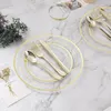 Dince per le stoviglie usa e getta set di plastica da 300 pezzi (50 ospiti) Piatti d'oro trasparenti per l'anniversario di matrimonio da festa include la cena