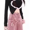 Women's Jeans Women Embroidery Straight Wide Leg Pants Vintage Doing Old Patchwork Trousers Harajuku Leisure Wind Street