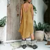 캐주얼 드레스 2024 Ly Linen Summer Womens 섹시한 등이없는 비대칭 우아한 파티 해변 Sundress vesido feminino