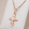 Colliers pendants Kinel Luxury 585 Rose Gold Color Natural Zircon Cross Collier pour femmes Église orthodoxe Jésus charme quotidien