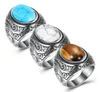 Top quality Stainless steel Turquoise Rings For Men Women vintage Retro Ancient silver Punk Titanium steel finger Rings Fashion Je2992104