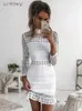 Lossky Sexy White Lace Stitching Hollow Out Party Dresses Elegant Women Short Mini Summer Casual Clothes For 240412