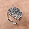 S925 Silver Man Ring Ring Retro Personality Domineing Регулируемый персонаж благословения