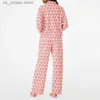 Camisa feminina de calça de dormir com roupas de dormir longas blusas de blusa + calça elástica Mulheres 2 peças pijama para loungewear