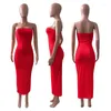 Casual Dresses 5pcs Wholesale Elegant Strapless Bodycon Dress Backless Long Maxi Tube Solid Party Night Off Shoulder Vestidos Robe 7529