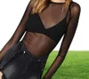 Tshirt pour femmes Seethrough en maille transparente à manches longues Tee Top Club Wear Perspective Pullover Black Sexy Girl Clothing8437488