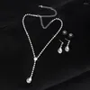 Collier Boucles d'oreilles Set Blijery Style Simple Style Rhingestone Crystal Teardrop Long for Women Bridesmaid Bridal Wedding Jewelry