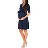 Zwangerschapsjurken zomer vrouwen moeders zwangerschap verpleegkundige jurk zwangerschapskleding casual eenvoudige trend stijl solide kleur v nek halve mouw midi dessen 240412