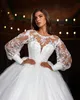 Vintage Long Sleeve A Line Wedding Dresses Arabic Dubai Sheer Jewel Neck Appliques Beads Ruched Ball Gown Bridal Gowns Robes de mariage Plus Size BC18607