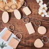 Blank Natural Wood Pendant Keychain For Men Women Engraving Geometric Round Rectangle Heart Wooden Car Key Ring DIY Accessories