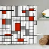Creatieve geometrische douchegordijnen zwarte lijn roodgrijs geruit wit badgordijn modern eenvoudige Noordse huis badkamer decor set mat