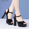 Klänningskor 2024 High End Sandals Womens Summer New Open Toe One Line Buckle Strap Thick Heels Walking Show Super H240412