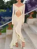 Robes décontractées Femme Summer Fairycore Babydoll Lingerie Long Manche V Cou Nimise Mesh Nightwear Robe Trim