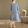 Zarif Cheongsam Etnik Stil Nakış Yaz Elbise Kadın Giyim Moda Giysileri Sıradan Vintage Pamuk Keten Qipao 240412