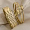 Bangle AENSOA Vintage Stainless Steel Bracelet Elasticity Watchband Wrap Wide Stretched Bracelets Gold Plated Cuff Wrist Jewelry