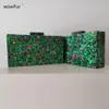 Big Green Glitter Acrylic Box Clutches Shoulder Bag Women Handväskor Ladies Sac En Main Femme Evening Wedding Party Flap Purse