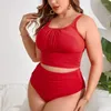 Swimwear femminile 2024 Colore solido Plus Size Beach Bikini Suit Female High Wile a due pezzi Tankini