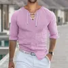 Camisas casuais masculinas Moda Trey Top Top Design Simples Confortável camisa de cor sólida Bandagem de manga longa Players para hombres