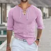 Casual shirts voor heren Fashion Tie Kraag Top eenvoudig Design comfortabel solide kleuren shirt verbanden met lange mouwen Playeras para Hombres