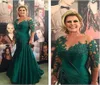 Elegant Dark Green Mother Of The Bride Dresses Long Sleeves Applique Lace Drape Mermaid Formal Prom Evening Gowns Plus Size8535998