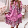 Maxi Dress With Pockets Womens Vintage Ethnic Style Printed Tassel Tie Neck Loose Fit Bohemian Tunic Casual Sweater 240412