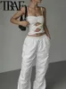 Traf Y2K White Bowknot Hollow Out Women Camis Spring Mouwloze Slim Backless Stretch Vrouwelijk Crop Top Bustier 240327