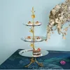 Plates Imported Brass Stainless Steel Three-layer Cake Racks Luxury American Afternoon Tea Plum Decorative Art Fruit Plate