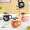 Tazas Copa de cerámica con tapa aislamiento espejo de cuchara linda taza de dibujos animados creative pareja impresión de regalos