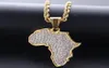 Hip Hop African Maps Full Drill Pendant Colliers 14KK Gold plaquée Apette Crystal Collier en acier inoxydable Mentiel Femmes Bijoux G9223270