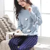 Abbigliamento da casa cotone kawaii a strisce a strisce piena da donna set da donna set di pantaloni lunghi pantaloni da sonno femminile da donna inverno