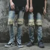 Men's Pants Dark Techwear Style High Street Wash Ripped Biker Stretch Small Feet Jeans For Men Women