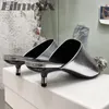 Slippers Metal Leaf String Bead Mules Women 2024 Square Toe Kitten Heel Closed Fashion Designer Style