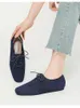 Casual Shoes Fashionabla fyrkantiga tå Mesh Flat Bottomed Women's With Solid Color Woven spetsar upp för komfort fritid