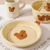 Skålar keramiska bordsartiklar ramen skål söt tecknad björnplatta soppa gul sallad
